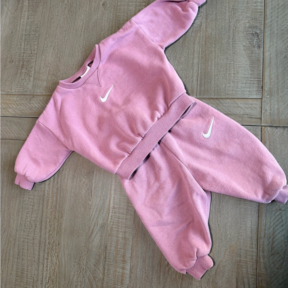 Nike Pink Sweatshirt and Joggers Set with White Swooshes